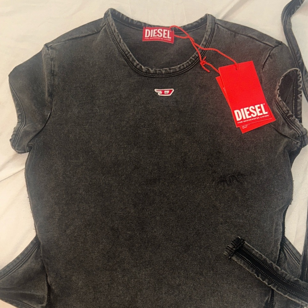 Diesel Charcoal Gray Short Sleeve Tee with Red Tag